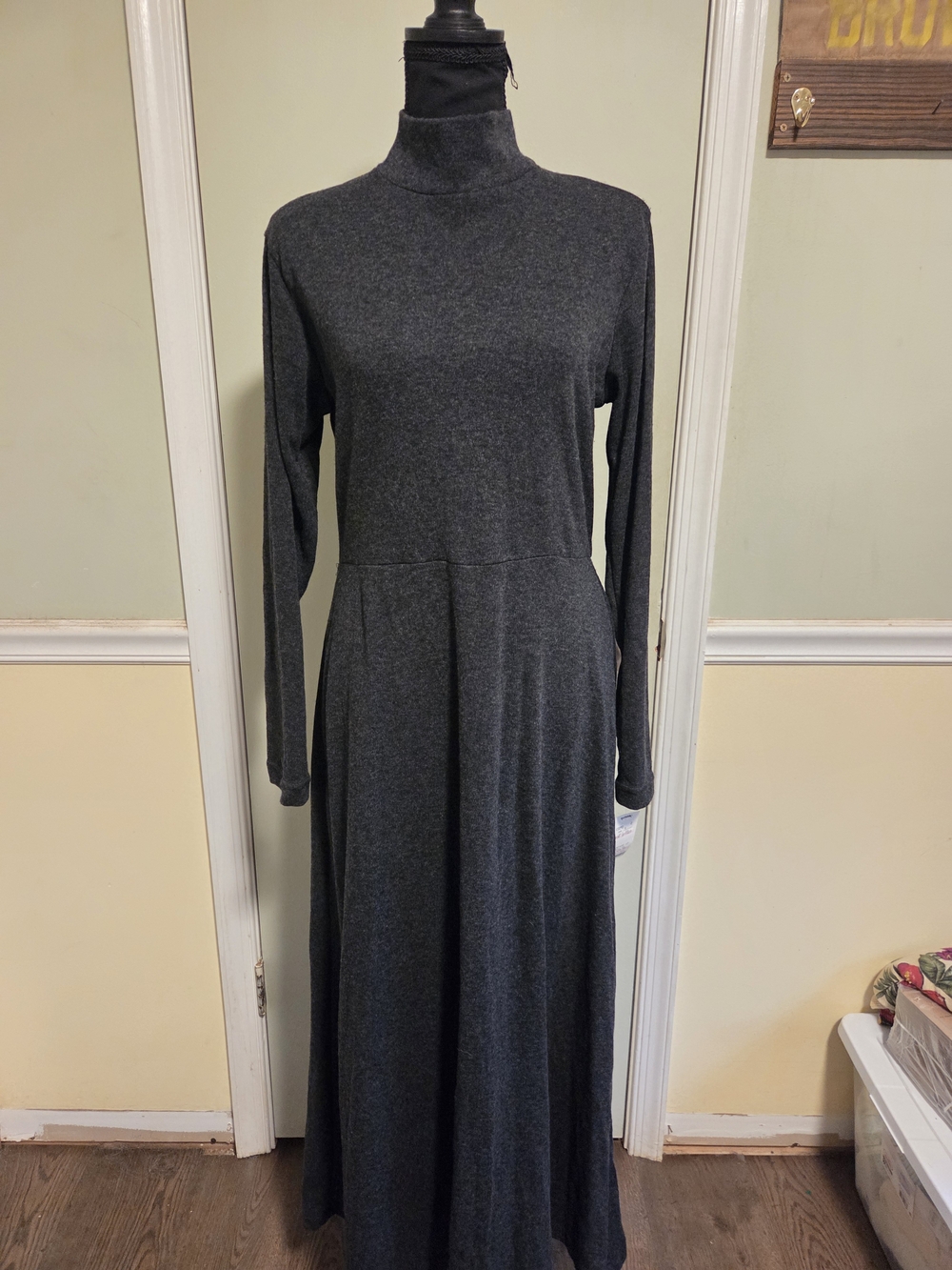 VINTAGE- Charcoal Gray Turtleneck Maxi Dress